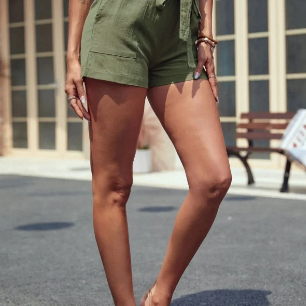 Green Paper Bag Waist Shorts - Picture 3 of 3